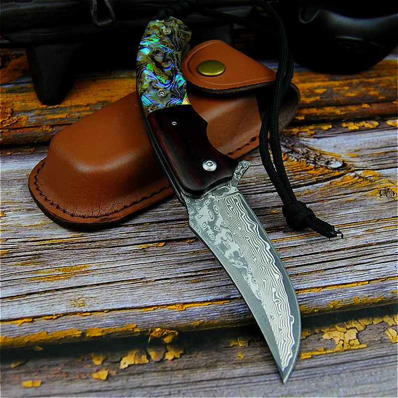 Высококачественный складной нож VG10 из дамасской стали с большим бантом, открытый острый охотничий нож, коллекционный нож+ высококачественный кожаный чехол