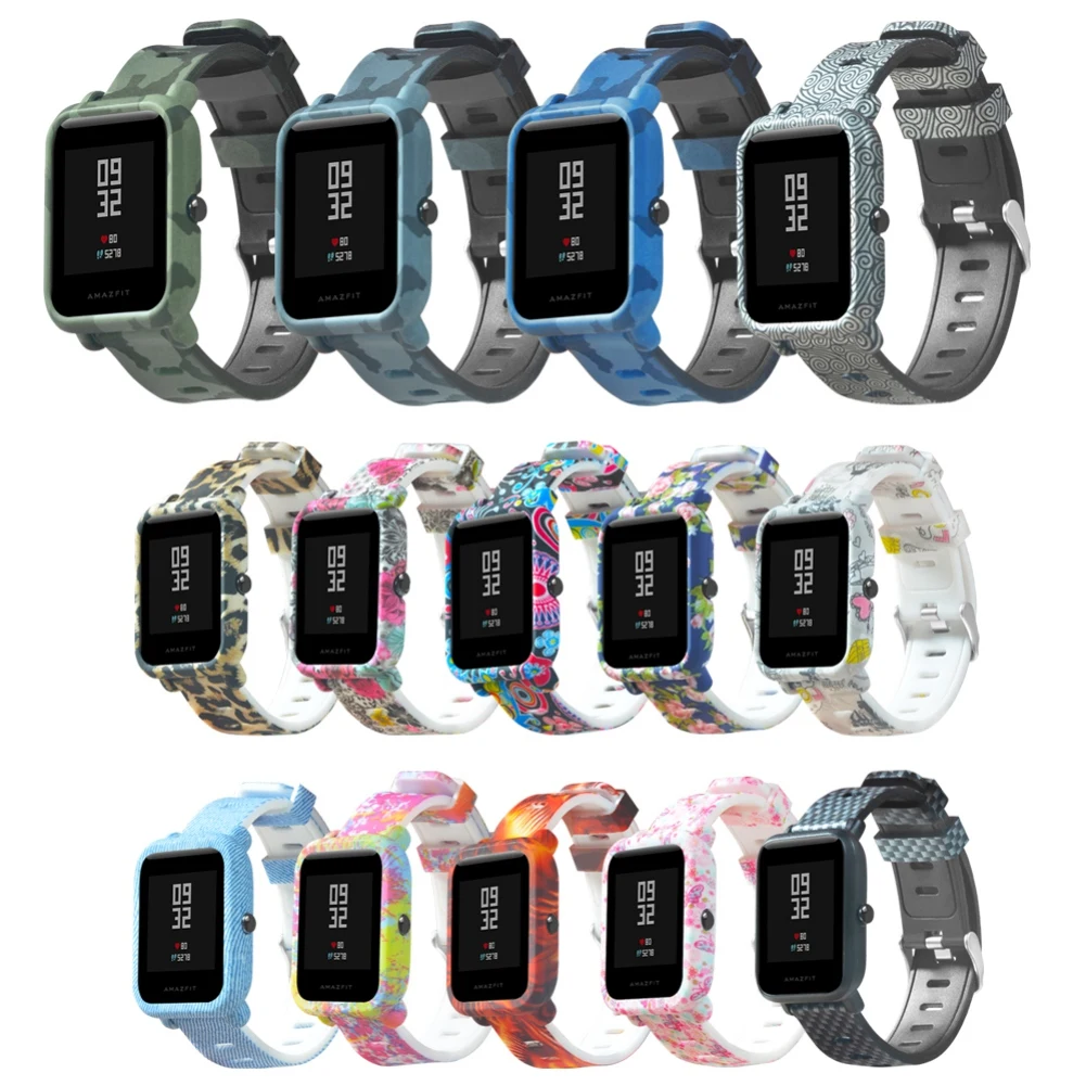Для Amazfit Bip Молодежный ремешок для часов Камуфляжный силиконовый браслет+ чехол для Xiaomi Huami Amazfit Bip Молодежные аксессуары
