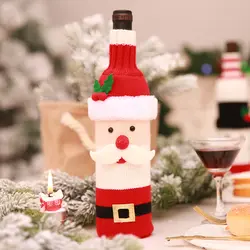 Свадебные Праздничные рождественские украшения стола украшения Снеговик Санта милый вязаный бутылки вина крышка Цилиндр высокий