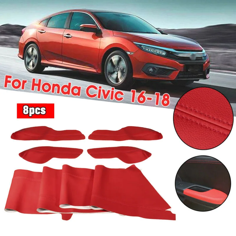 

New For Honda Civic 2016-2018 8pcs/Set Car Door Panel Armrest Cover Surface Shell Trim Red Easy To Clean Decorative accessories