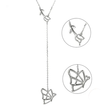 

XiaoJing New recommend 925 sterling silver butterfly and flower pendant chain necklace fashion jewelry making for women gifts