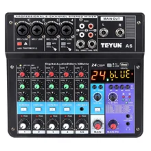 Inalámbrico 6-canal mezclador de Audio sonido portátil consola USB interfaz de entrada de 48V Phantom Monitor de potencia de entrada