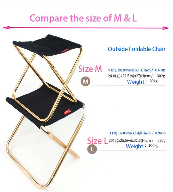 Portable Folding Camping Chair Foldable Stool Black Small Aluminum Oxford Seat Outdoor for Fishing hiking Travel Garden BBQ