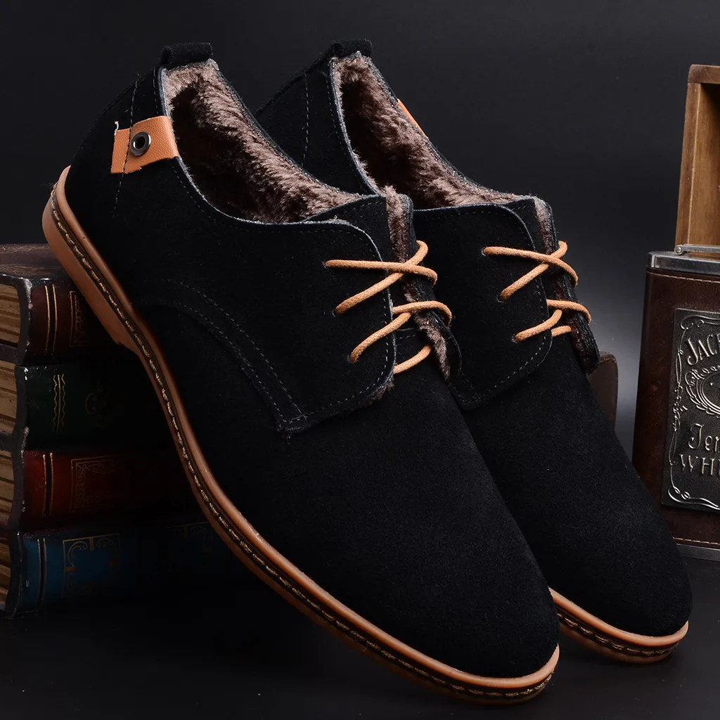 Мужская повседневная обувь; Сезон Зима; zapatillas hombre; мужские модные повседневные зимние оксфорды на шнуровке; кожаная обувь; Теплая обувь в деловом стиле