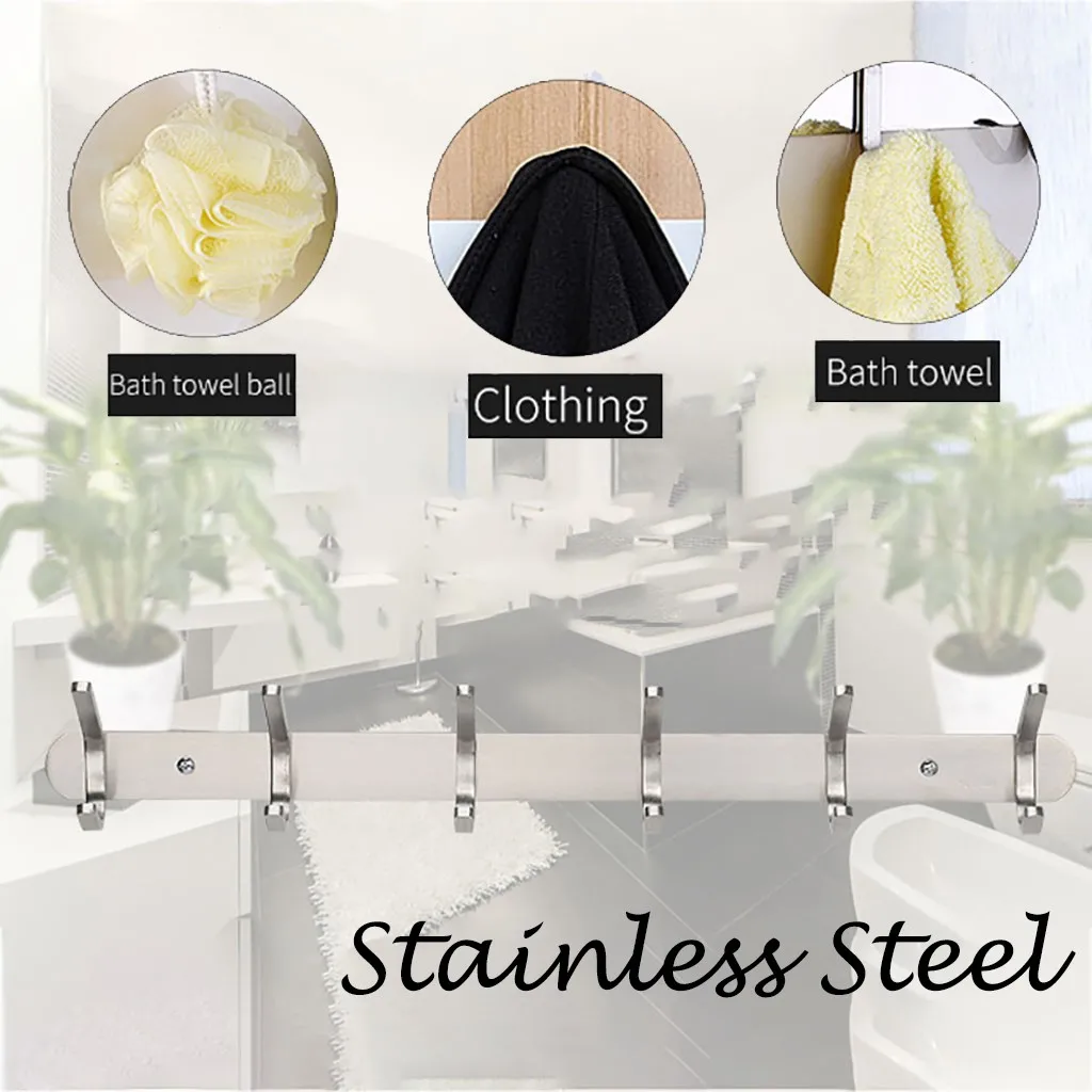 40# Kitchen Storage Rack Cupboard Hanging Hook Stainless Steel Wall Bathroom Towel 6 Double | Дом и сад