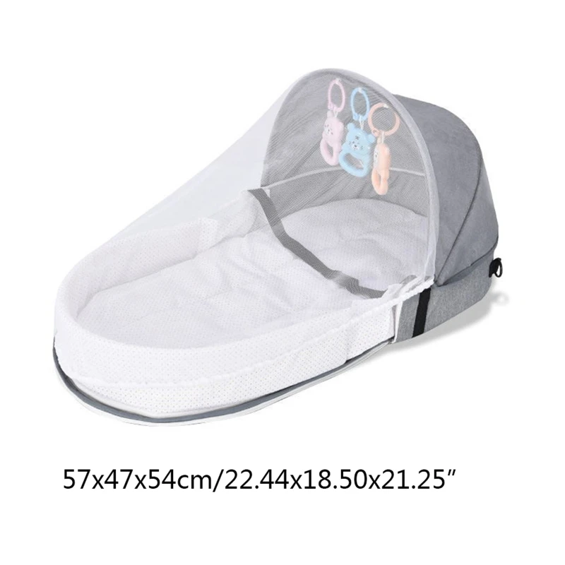 Baby Bed Travel Crib Portable Toddler Bed Cot with Mosquitoes Net Foldable Bassinet Infant Sleeping Basket with Toys
