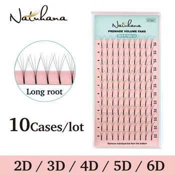 

NATUHANA 10Cases/lot 2D 3D 4D 5D 6D Long Stem False Lashes Premade Russian Volume Fans Faux Mink Premade Eyelash Extensions