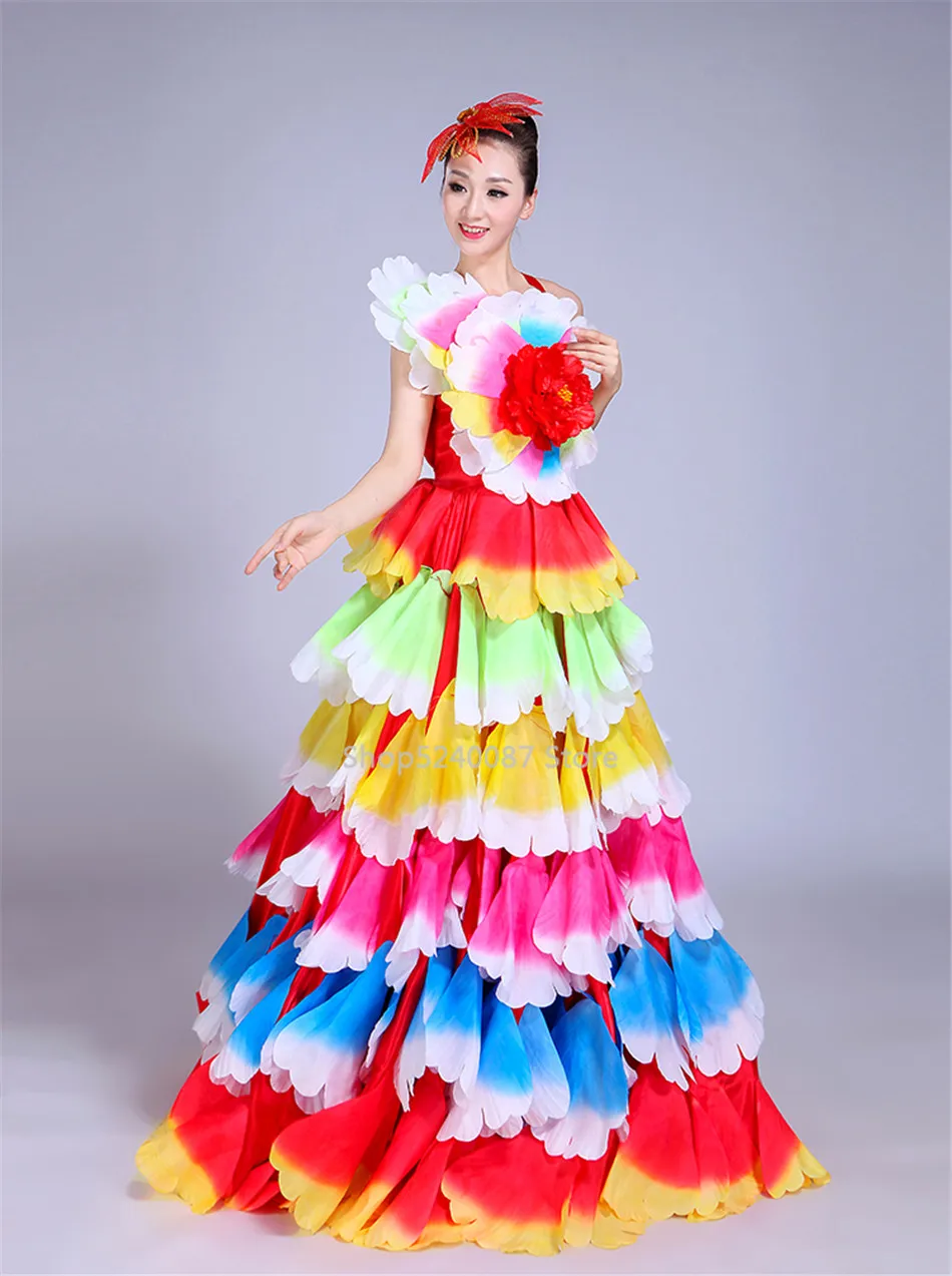Платье для испанского фламенко сценические цыганские юбки для женщин испанский танец живота карнавальный костюм большой лепесток хор представление праздничная одежда наряд