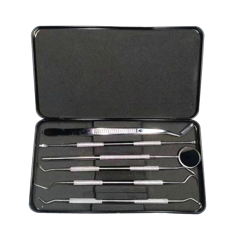 6 pcs/kit Teeth Cleaning Tools Stainless Steel Dental Scraper Probe Hygiene Set Mouth Mirror Tweezers Dentist Family Oral Care