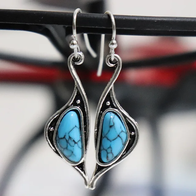 2258 Silver Tisonliz винтажные серебряные креативные этнические Висячие серьги для женщин с зеленым камнем ручной работы висячие серьги ретро ювелирные изделия - Окраска металла: 2258 Silver