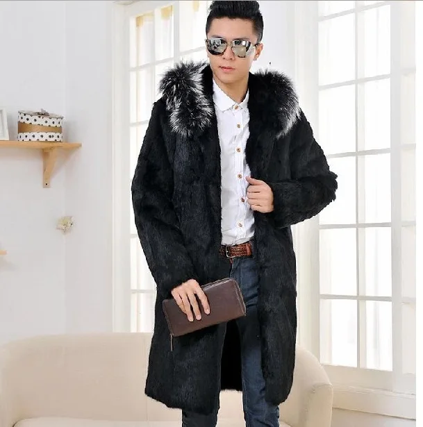 Retro 2020 New Winter Mens Faux Fur Coat Long Leather Jacket Business Formal Imitation Mink With Hood Plus Size XL753 | Мужская одежда