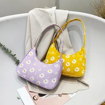 

Fashion Flower Daisy Print Women Underarm Shoulder Bags Casual Simple Nylon Small Female Daily Travel Totes Handbag
