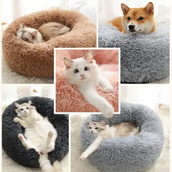 

Rould Plush Dog Bed House Cat Bed Pet Cushion Soft Plush Comfortable Dog House Kennel Sleeping Puppy Bag Rould Shape Plush Mat