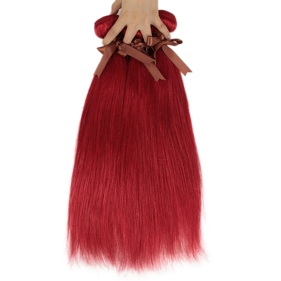 Sleek Red Human Hair Bundles 30 Inch Colored Remy Brazilian Hair Extensions Blonde Burgundy Colored Single Bundles