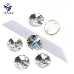 Premium Round Sew-On Rhinestones - Flat Back Glass Stones - 20mm 9Pcs (Crystal)