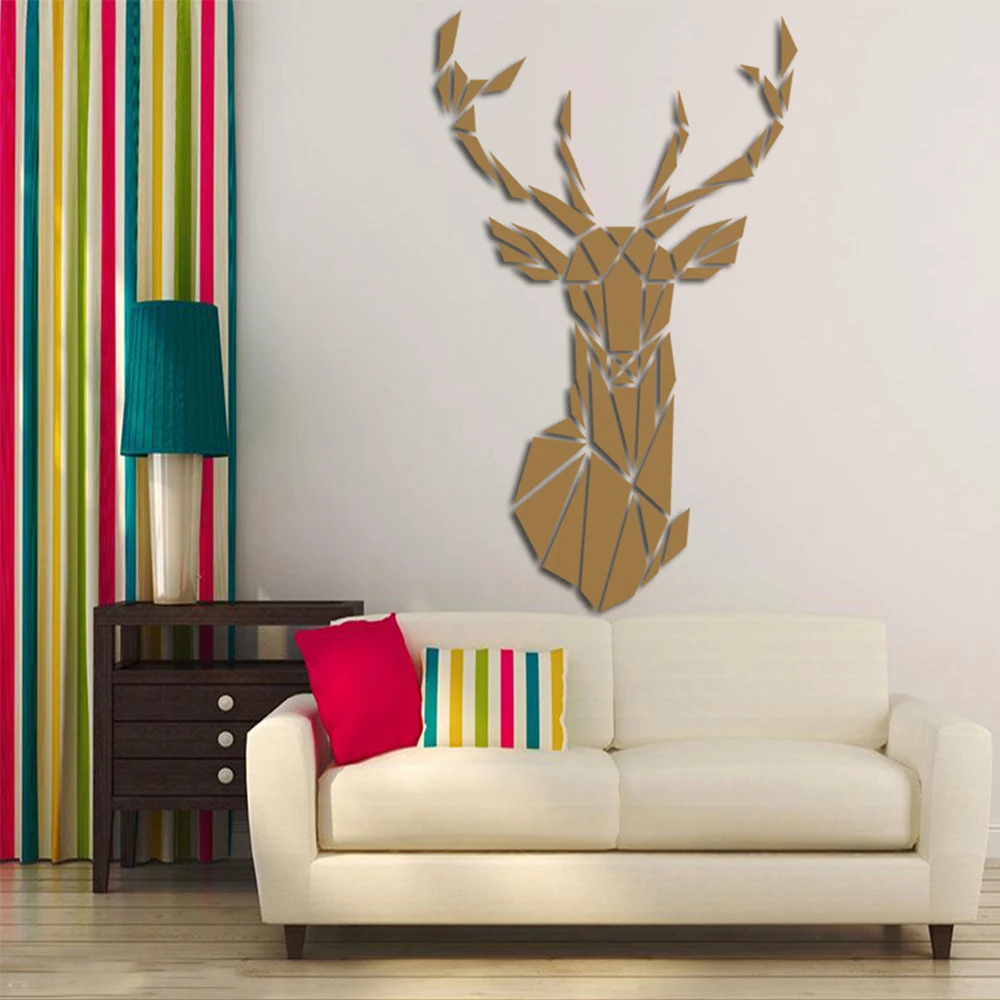 Deer Head 3D Mirror Wall Sticker Home Decoration Acrylic Mirror Sticker Mural Removable Art Decal Nordic Living Room Wall Paper 3