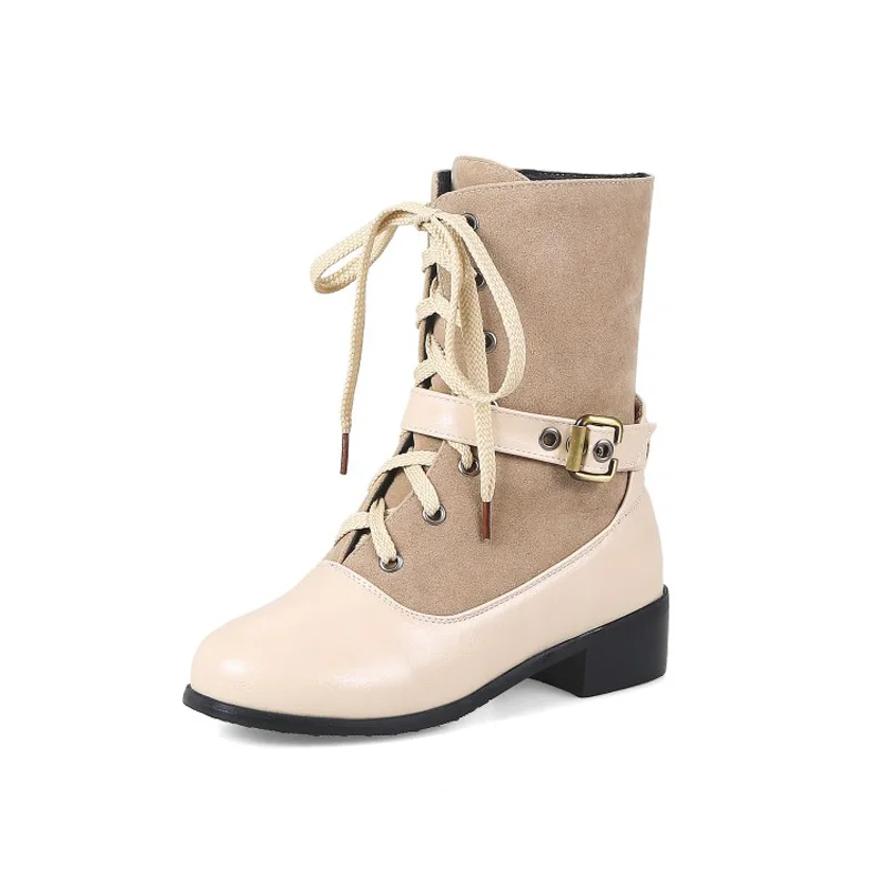 Big Size 11 12 13 Euro-American fashionable Belt Buckle Boot trend with round head and low heel front | Обувь