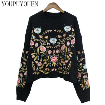 

Autumn Winter New Embroidery Luxury Sweater Female Korean Runway Black Pullover Woman Knitted Clothes Oversized Jumper Knitwear