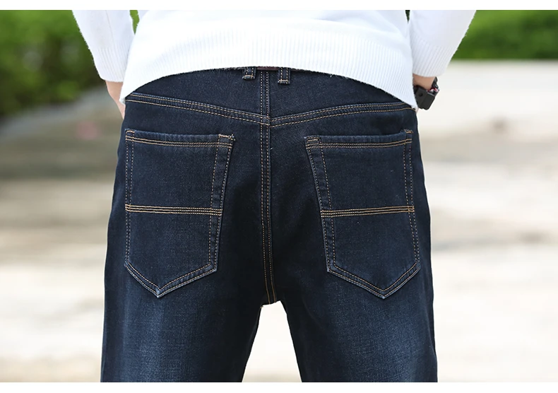 shan bao jeans masculino solto linha reta inverno flanela grossa confortável roupa de marca quente casual roupas de negócios plus size