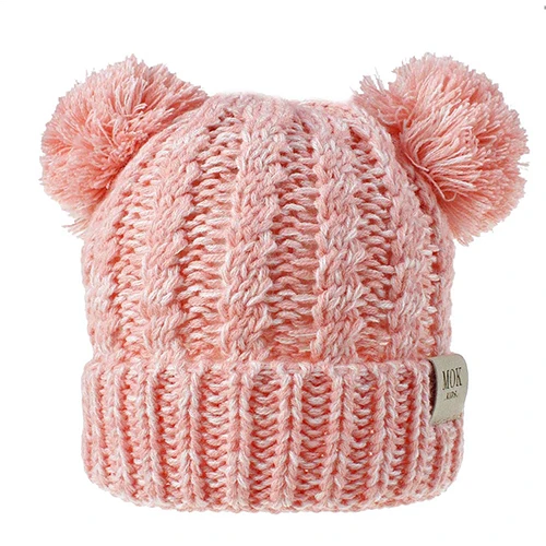 Детская зимняя шапка Дети Pom шляпа для маленьких девочек и мальчиков трикотажные лыжные шапочки HT19022 - Цвет: pink-white