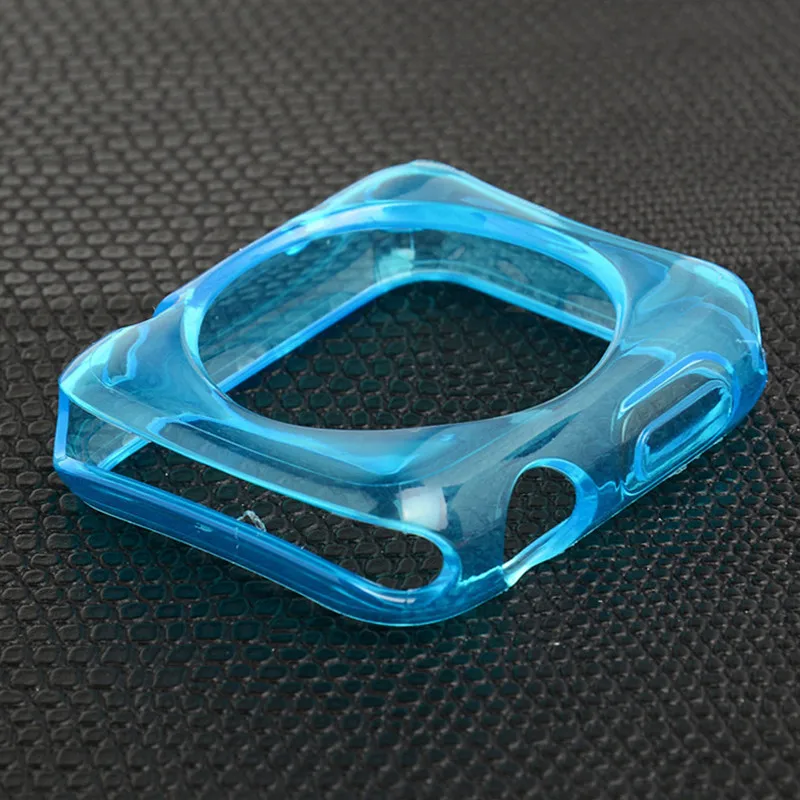 Transparent blue Мягкий чехол для часов для Apple Watch case iWatch series 2/1 42 мм 38 мм цветная силиконовая рамка защитные часы оболочки аксессуары - Цвет: Transparent blue