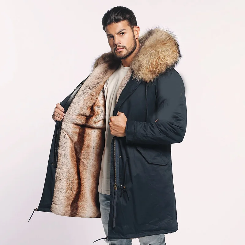 Fandy Lokar réel fourrure Parka hommes hiver veste vraie fourrure de raton  laveur manteau à capuche Nature lapin fourrure doublure vestes homme réel  manteau de fourrure | AliExpress