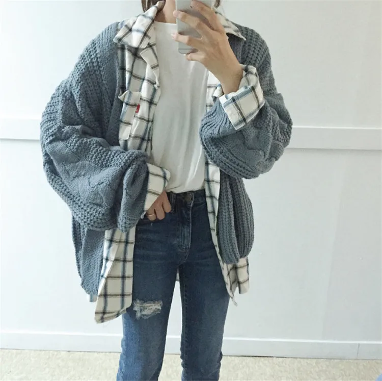 Весенние корейские шикарные вязаные свитеры женские Harajuku однотонные свободные кардиганы с рукавами «летучая мышь» Femme Chic универсальная одежда