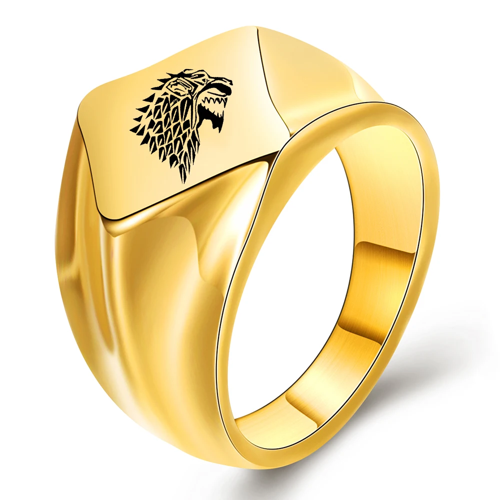 Нержавеющая сталь мужские ювелирные кольца со льдом волк дом Старк Винтерфелл Мода Игра престолов узор с головой волка кольцо для мужчин