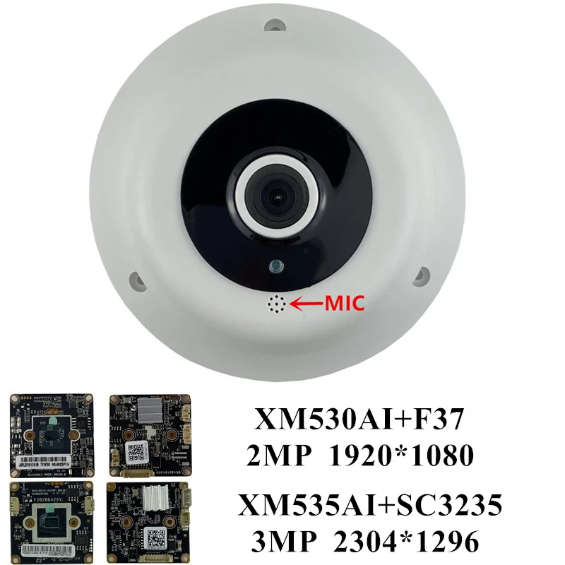 Integrate MIC 3MP 2MP Panorama FishEye IP Dome Camera Clear Audio 1080P 25fps H.265 F37+XM530 IRC CMS XMEYE Motion Detection |