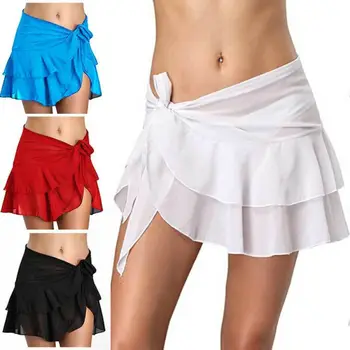 

Mesh Cover up Swimwear skirt Irregular ruffling Bowknot thin breathable Holiday Beach pool party sheer SKIRT Swimsuit Wrap