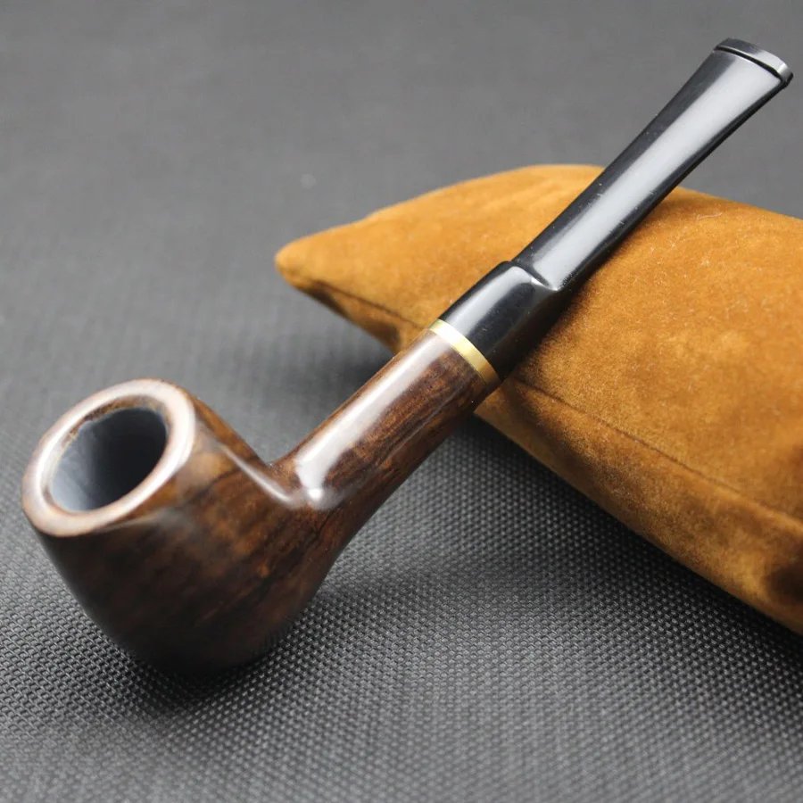 

Handmade Natural Ebony Wood Smoke Tobacco Smoking Pipe Set Golden Ring Wooden Pipe + Pouch + Holder + 10pc 9mm Pipe Filter 519R