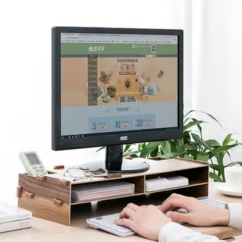 

Computer Monitor Stand Desktop Wood TV Shelf Computer Screen Riser Plinth Laptop Support Table Storage Rack Organizer