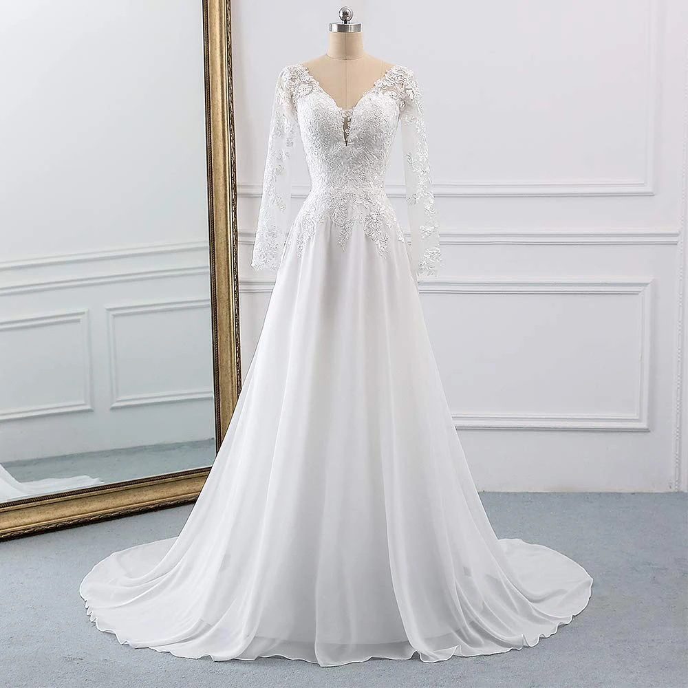 White Винтажное свадебное платье с v-образным вырезом и рукавами Robe Mariee Boho романтическое красное и белое свадебное платье принцессы для невесты Размер 18 - Цвет: White