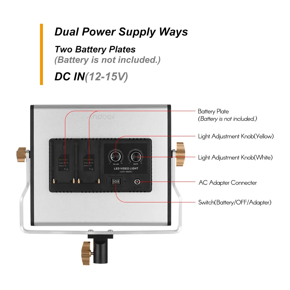 Andoer светодиодный свет для студийной видеосъемки фотография видео Лампа для съемок Регулируемая 3200 K-5600 K фотографическое освещение для Youtube фото