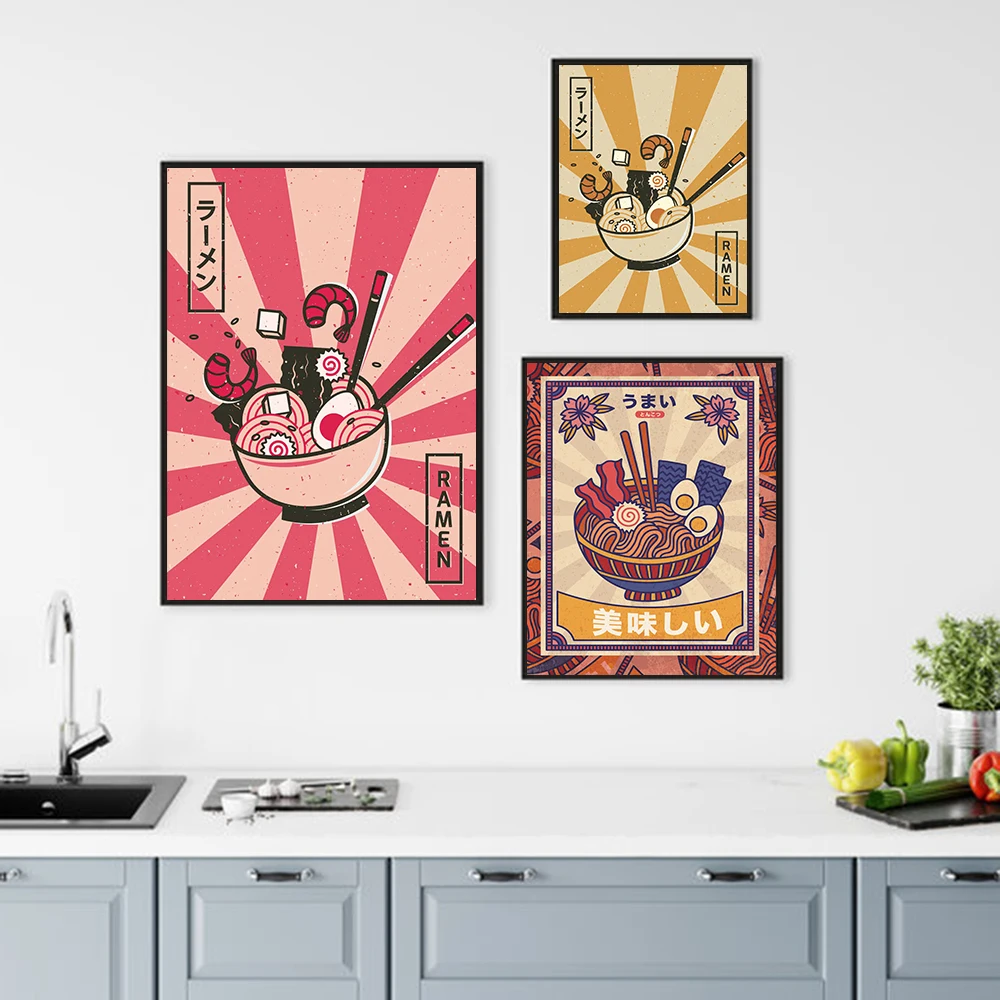 

Japanese Ramen Noodles Minimalist Art Print Poster Modern Kitchen Food Wall Art Decor Modular Canvas Pictures Home Unique Gift
