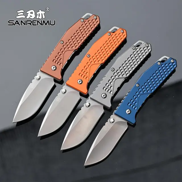 Sanrenmu 7056luf SF argento Coltellino tascabile 8/ Cr13MoV manico in acciaio coltello da campeggio coltello da caccia