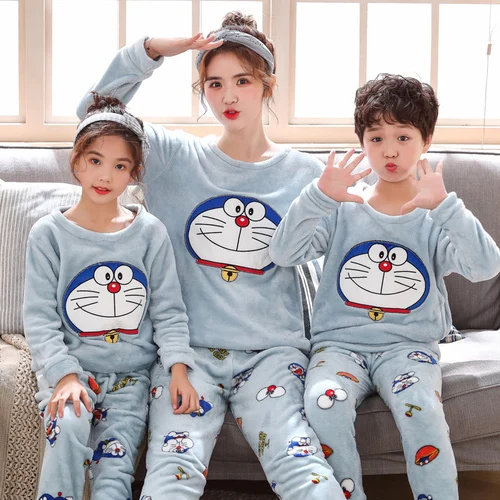 Фланелевые пижамы для девочек осенние Семейные пижамы с рисунком одинаковые комплекты для мамы и детей зимняя Рождественская семейная одежда для сна - Цвет: RQT hx 331duola