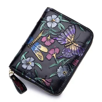 

Women Credit Card PU RFID Blocking Wallet Holder Flower Pocket Mini Purse Zipper Change Bag