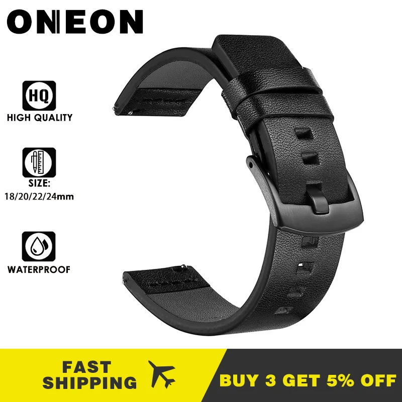

ONEON 20mm 22mm Genuine Leather Watch band Strap for Samsung Galaxy Watch 42 46mm Gear S3 Sport WatchBand Quick Release 18 24mm