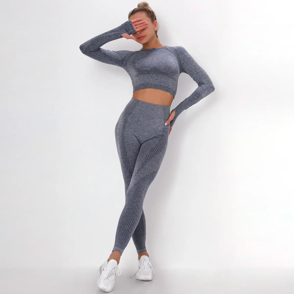 2/3/5PCS Women Sportswear Yoga Set Gym Clothing Tracksuit Long Sleeve Crop Top High Waist Seamless Leggings Fitness Sports Suits