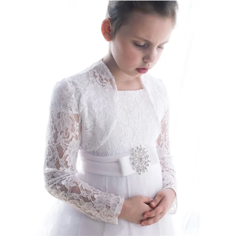 81 White Lace First Communion Dresses for Girls Flower Girl Dresses for Weddings with Jacket Girls Pageant Dresses