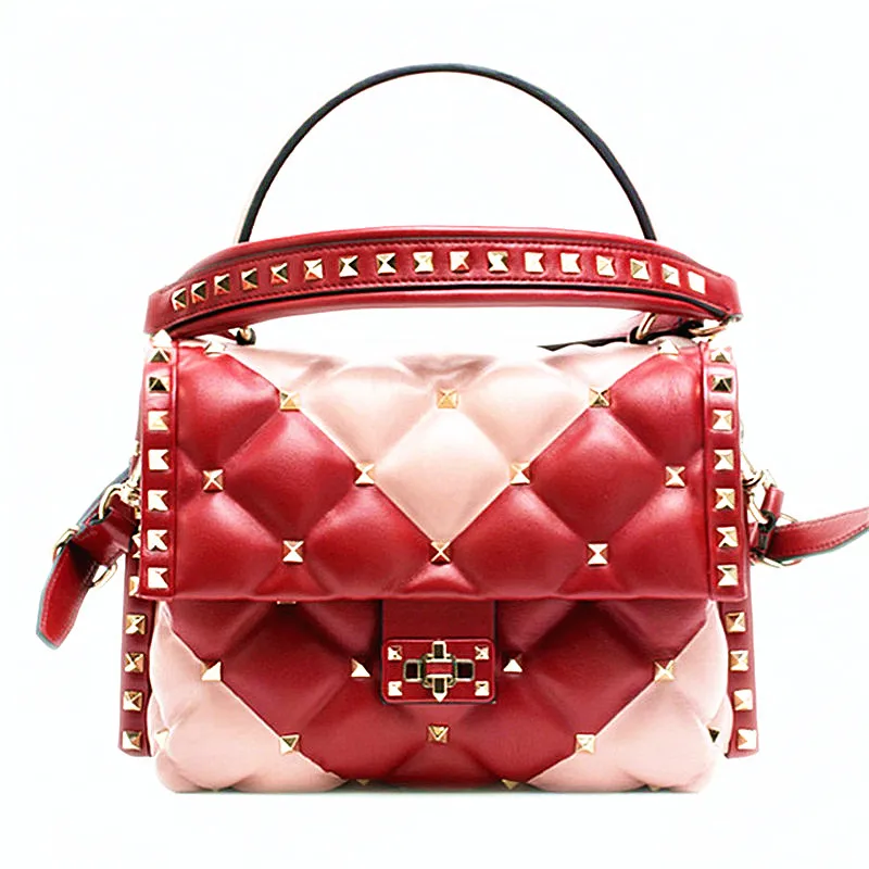 

Colorful Rivet Diamond Lattice Women Handbags Rivet Straps Shoulder Messenger Basg Panelled Large Capacity Ladies Totes