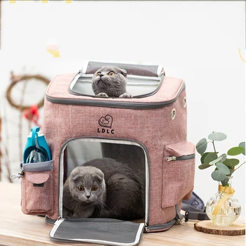 

Large Space Cat Bag Portable Out Canvas Shoulder Cat Backpack Summer Breathable Cat Pet Bag Convenient Large Dog Backpack