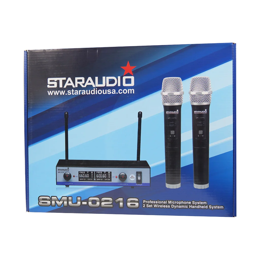 STARAUDIO Профессиональный Беспроводной микрофон Системы 2 канала УВЧ ручной микрофон для сцены церкви вечерние KTV диско SMU-0216A