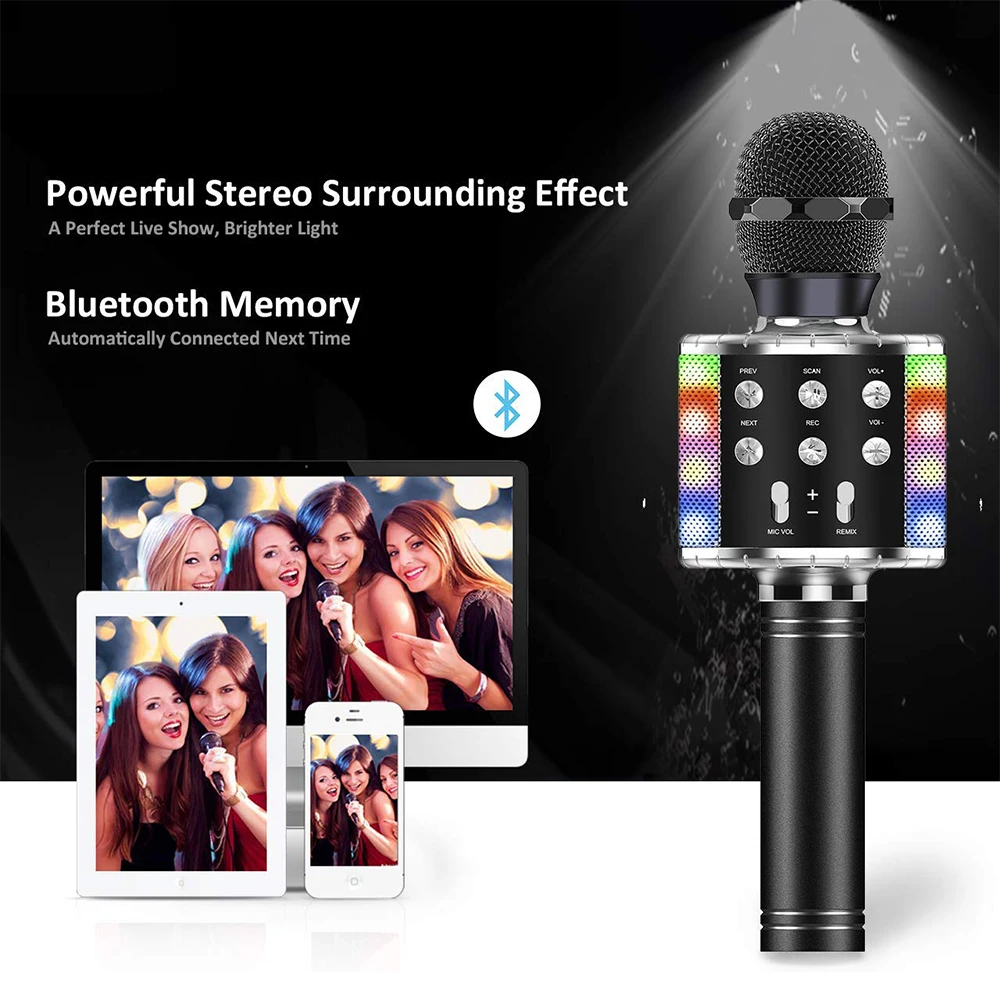 Bluetooth беспроводной микрофон Музыкальная шкатулка со светодиодный светильник для дома KTV наружные вечерние музыкальные игры пение светильник микрофоны