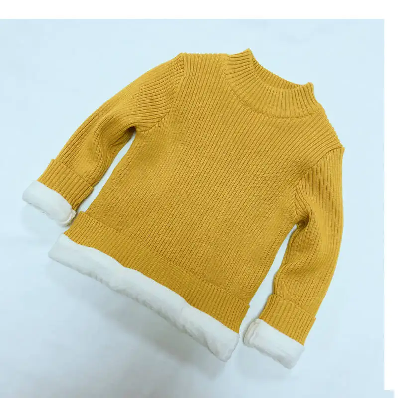 Зимний плюшевый трикотажный джемпер для мальчиков Детский пуловер вязаный свитер детская теплая рубашка, одежда футболка с длинными рукавами