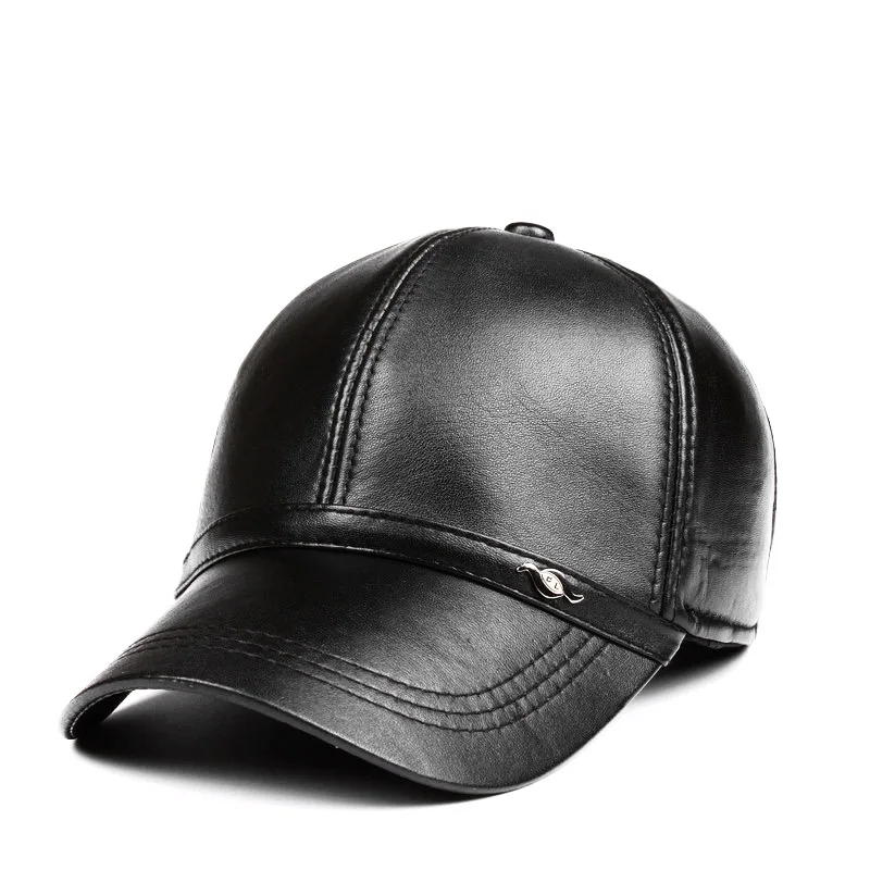 

Zero fish genuine leather Leather Baseball Cap Men Branded Autumn Warm Black Cap Bone Masculino Mens Real Sheep Caps and Hats