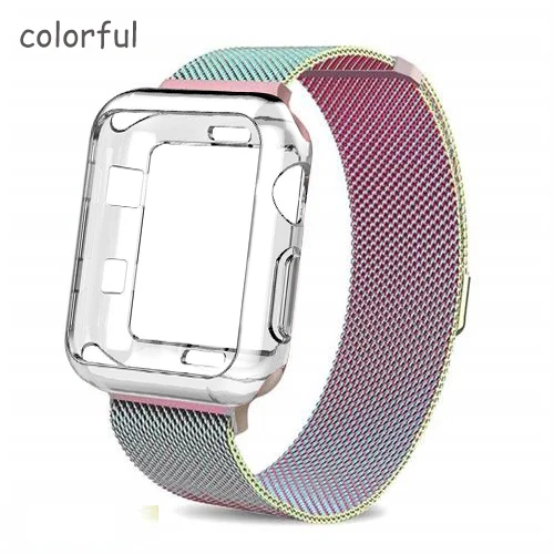 colorful Ремешок+ чехол для apple watch Band Milanese Loop apple watch 4 3 band iwatch band 42 мм 38 мм correa 44 мм/40 мм pulseira ремешок для часов - Цвет ремешка: colorful