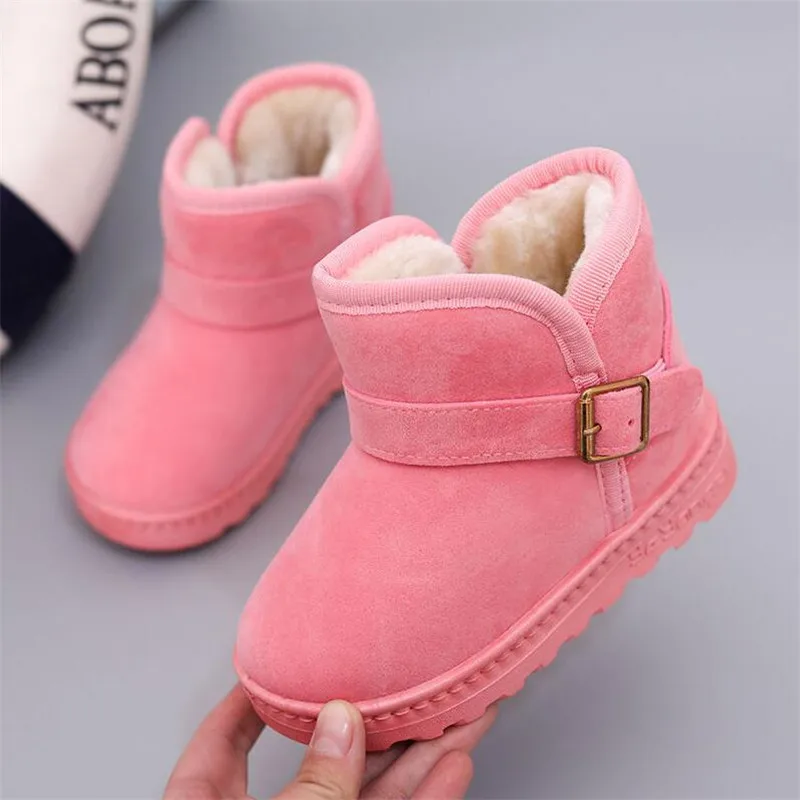Обувь для девочек; детская обувь для малышей; теплые зимние ботинки для детей; плюшевые зимние ботинки на толстой подошве для мальчиков и девочек; большие размеры - Цвет: Розовый