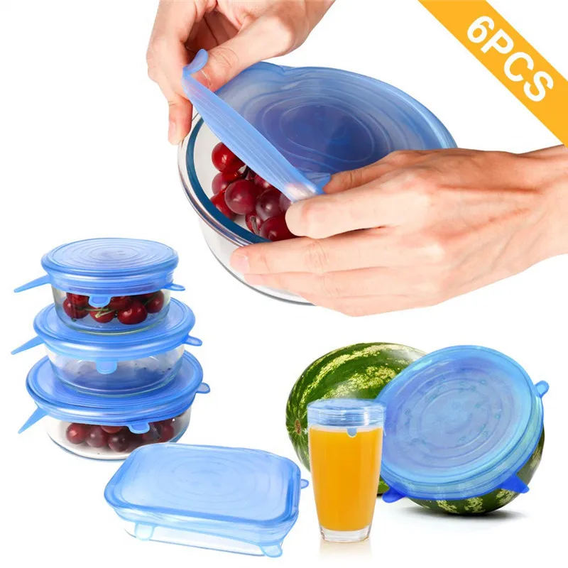

6PCS/Set Universal Silicone Lids Stretch Suction Cover Cooking Pot Pan Silicone Cover Pan Spill Lid Stopper Home Bowl Cover